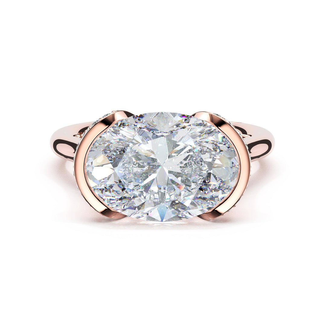 Oval East-West Semi Bezel Solitaire Engagement Ring in 18kt Rose Gold