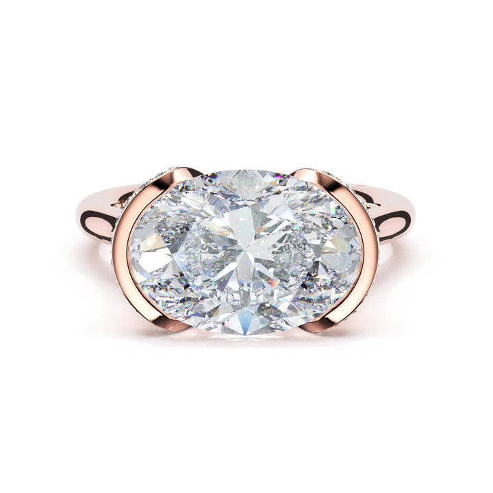 Oval East-West Semi Bezel Solitaire Engagement Ring in 18kt Rose Gold