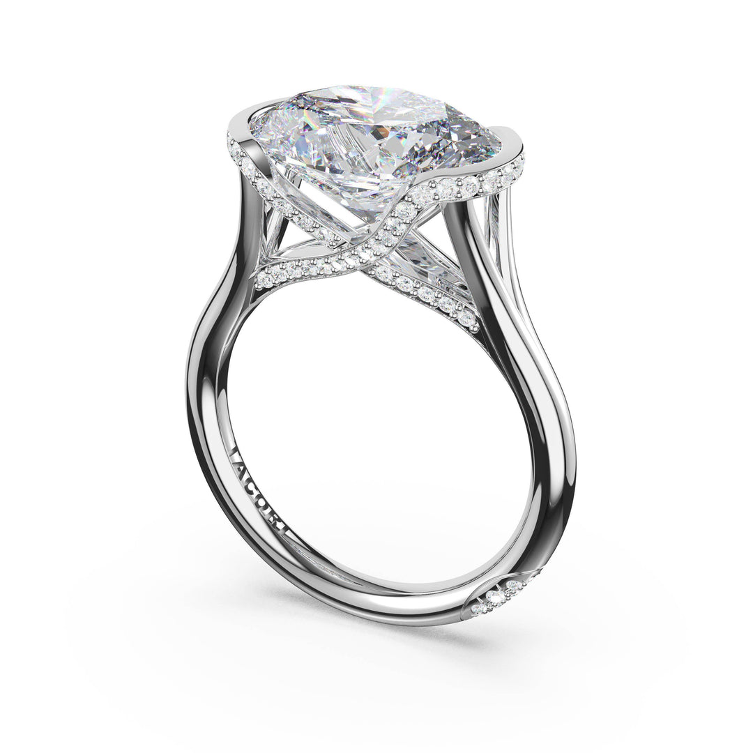 Oval East-West Semi Bezel Solitaire Engagement Ring in Platinum