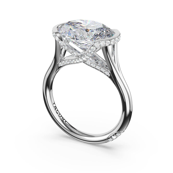 Oval East-West Semi Bezel Solitaire Engagement Ring in Platinum