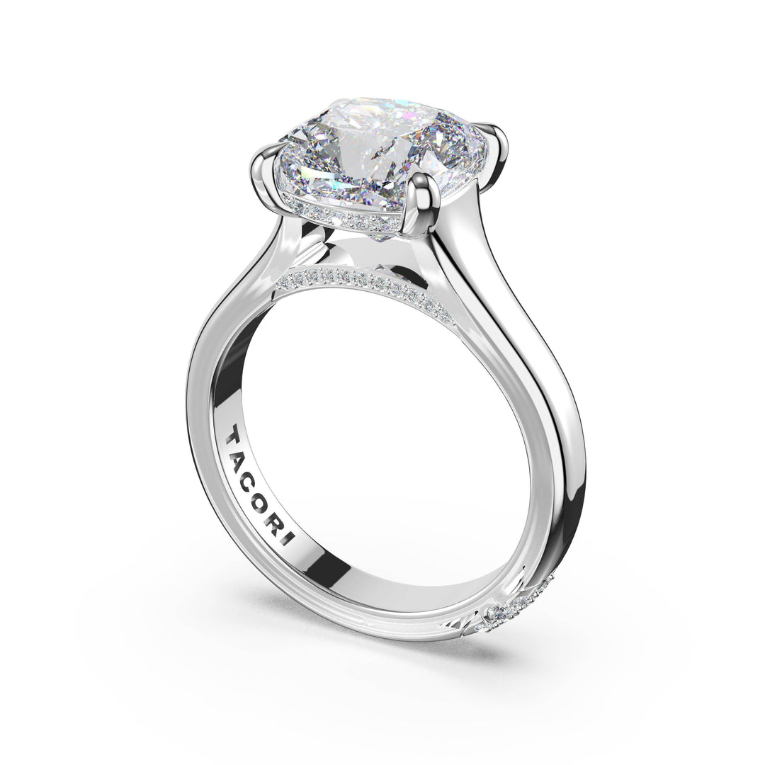 Cushion Wide Band Solitaire Engagement Ring in 18kt White Gold