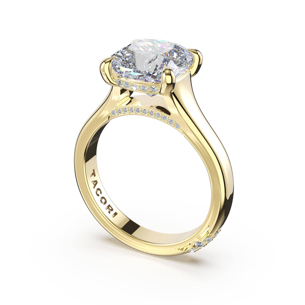Cushion Wide Band Solitaire Engagement Ring in 18kt Yellow Gold