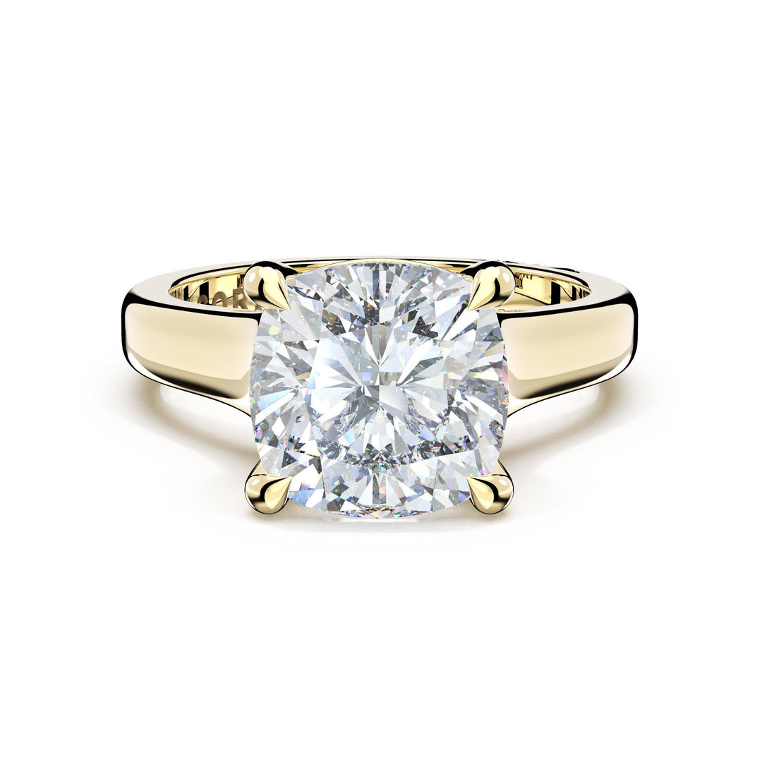 Cushion Wide Band Solitaire Engagement Ring in 18kt Yellow Gold