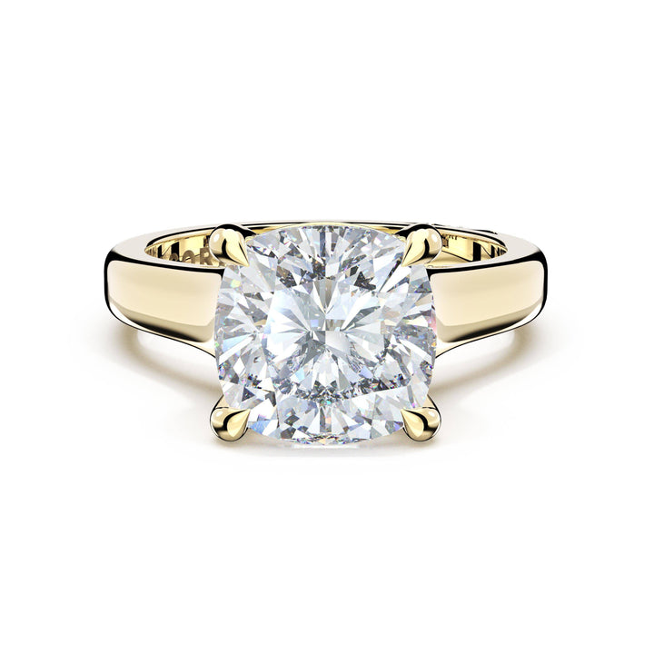 Cushion Wide Band Solitaire Engagement Ring in 18kt Yellow Gold