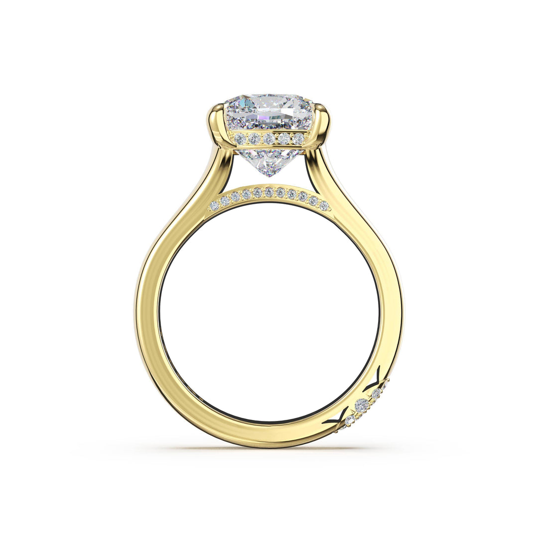 Cushion Wide Band Solitaire Engagement Ring in 18kt Yellow Gold