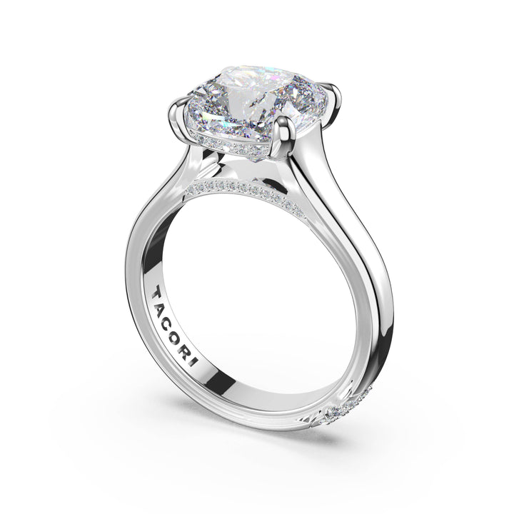 Cushion Wide Band Solitaire Engagement Ring in Platinum