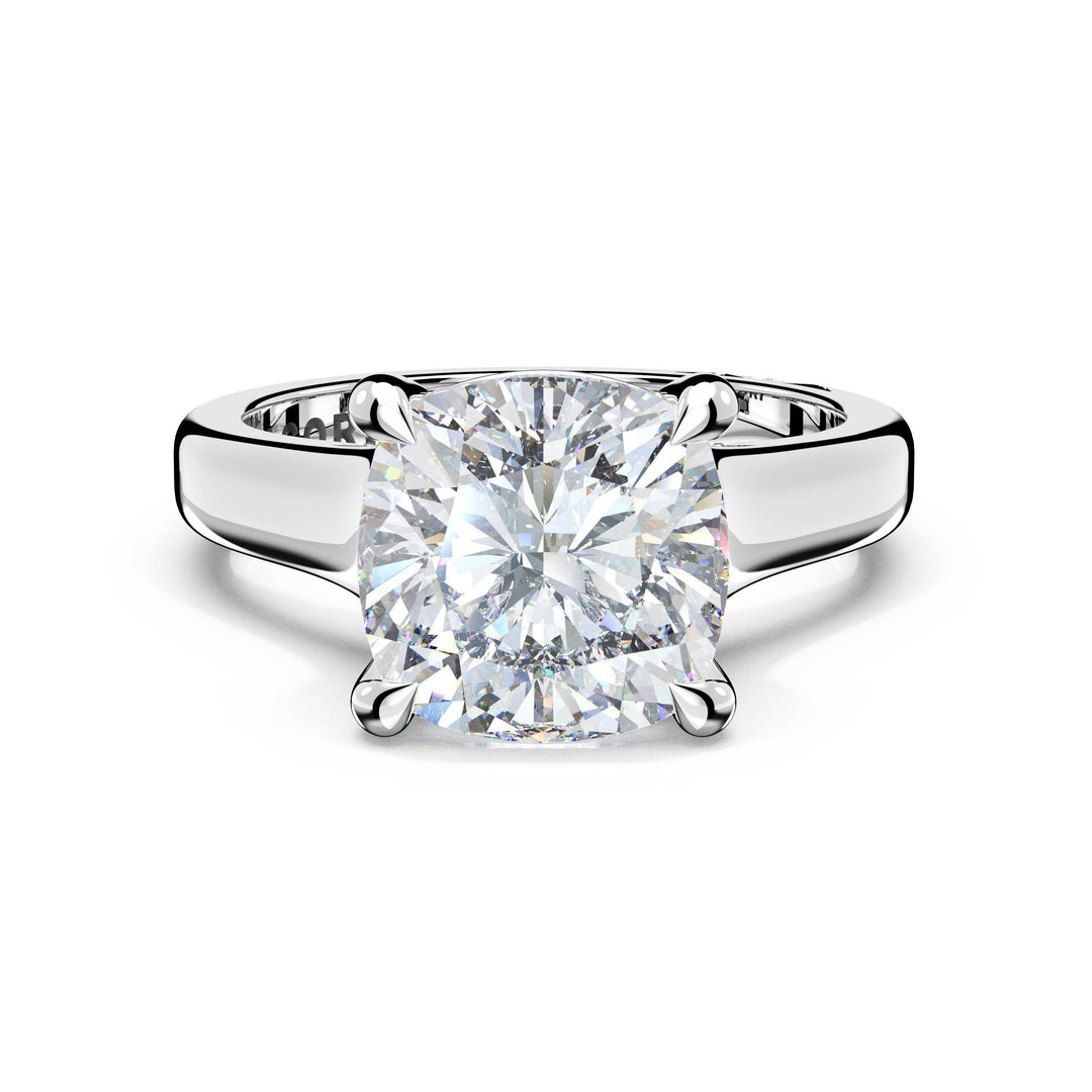 Cushion Wide Band Solitaire Engagement Ring in Platinum