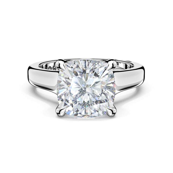 Cushion Wide Band Solitaire Engagement Ring in Platinum
