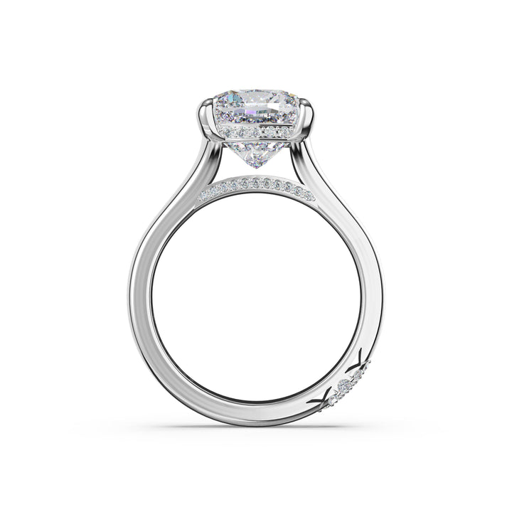 Cushion Wide Band Solitaire Engagement Ring in Platinum