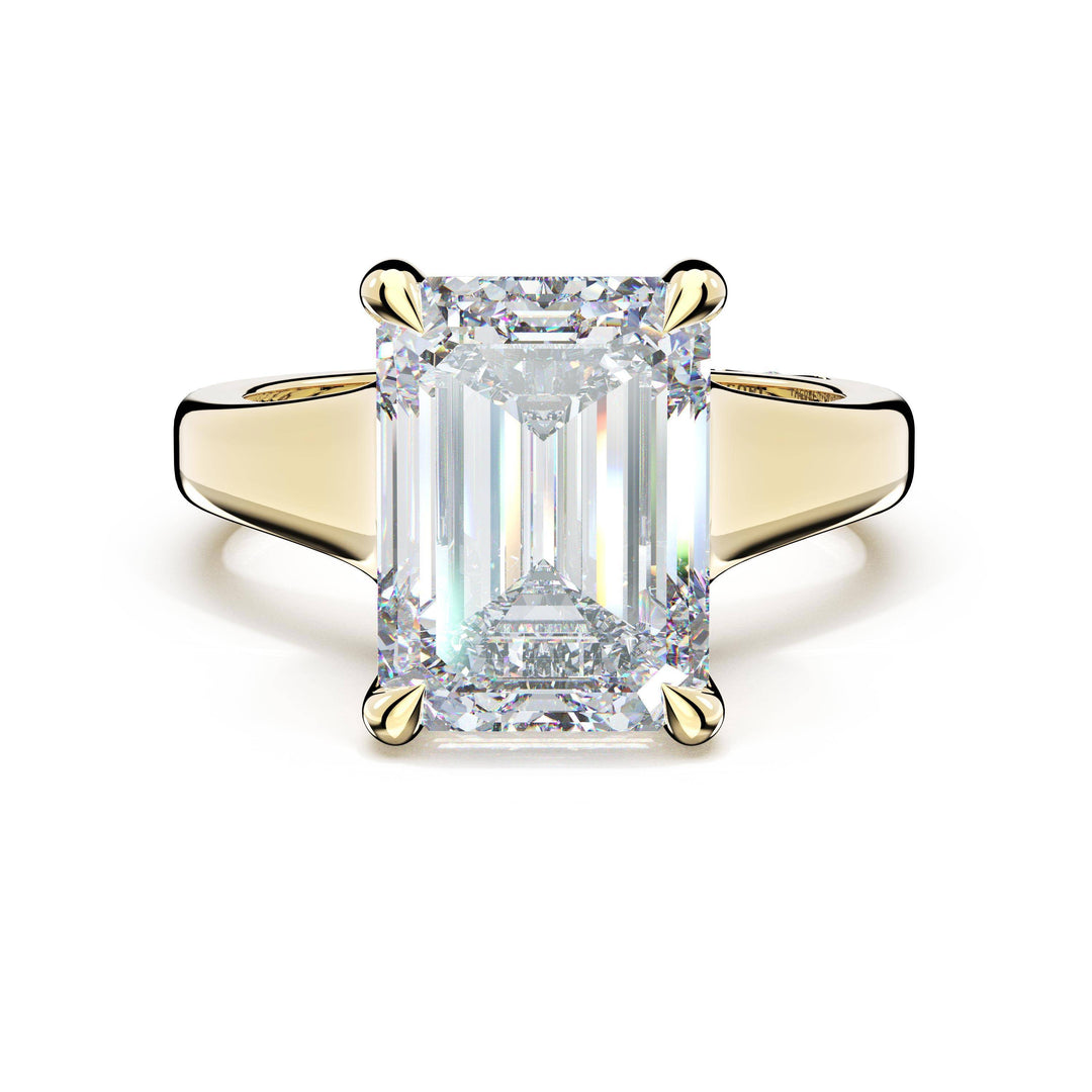 Emerald Wide Band Solitaire Engagement Ring in 18kt Yellow Gold