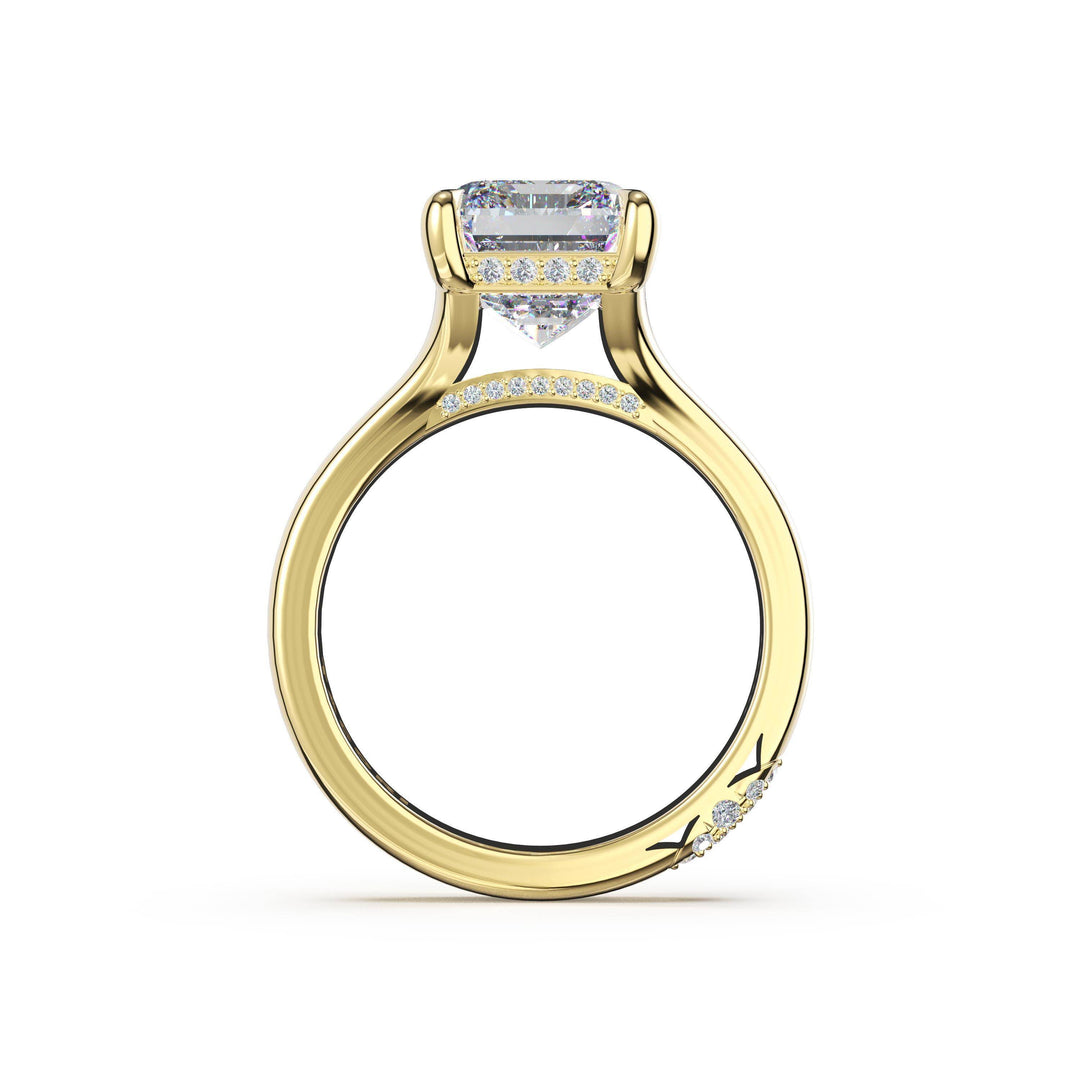 Emerald Wide Band Solitaire Engagement Ring in 18kt Yellow Gold