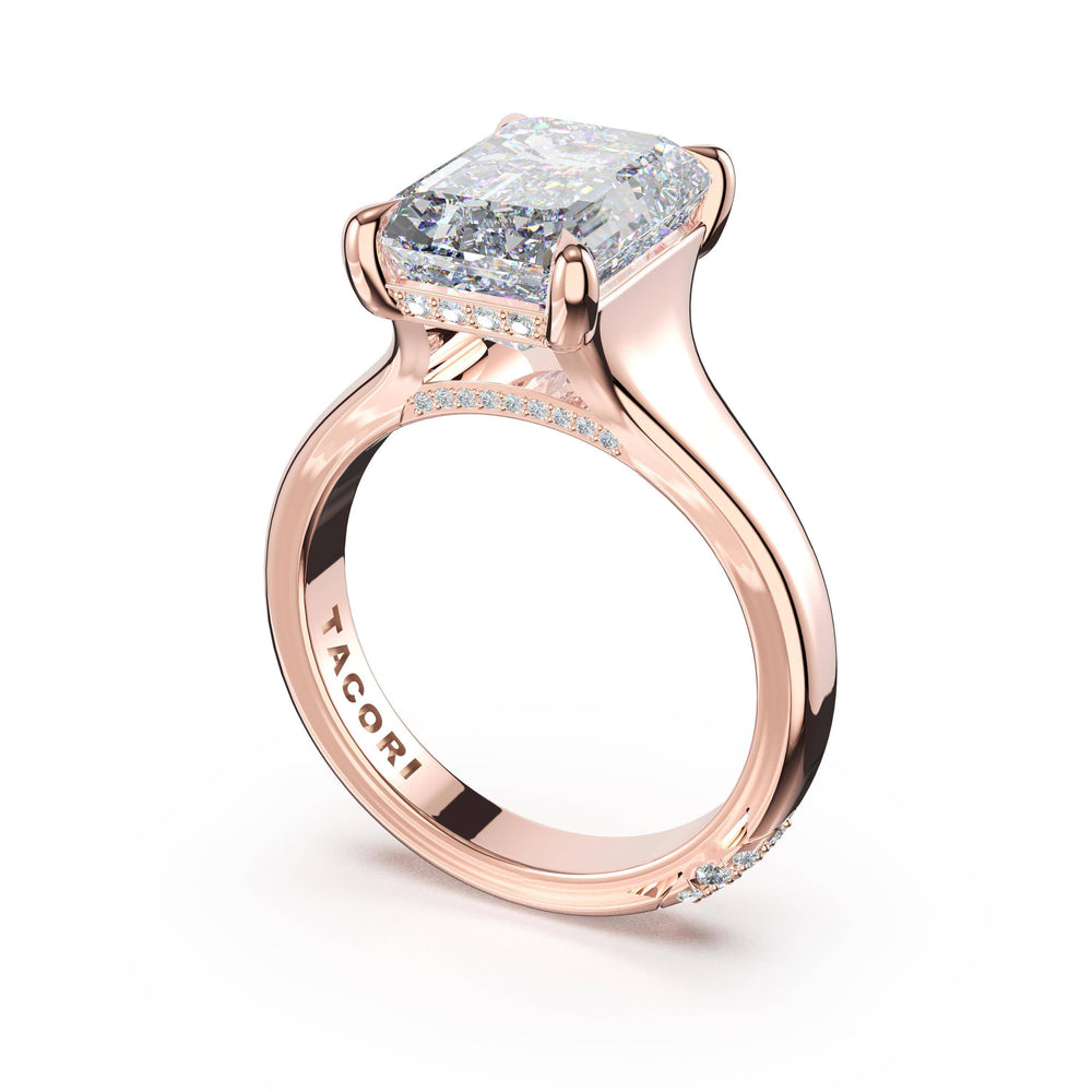 Emerald Wide Band Solitaire Engagement Ring in 18kt Rose Gold