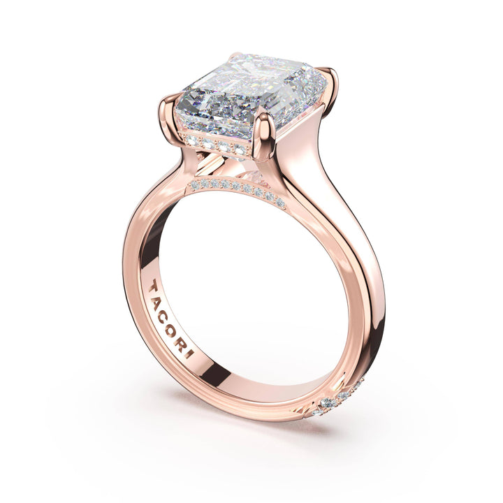 Emerald Wide Band Solitaire Engagement Ring in 18kt Rose Gold