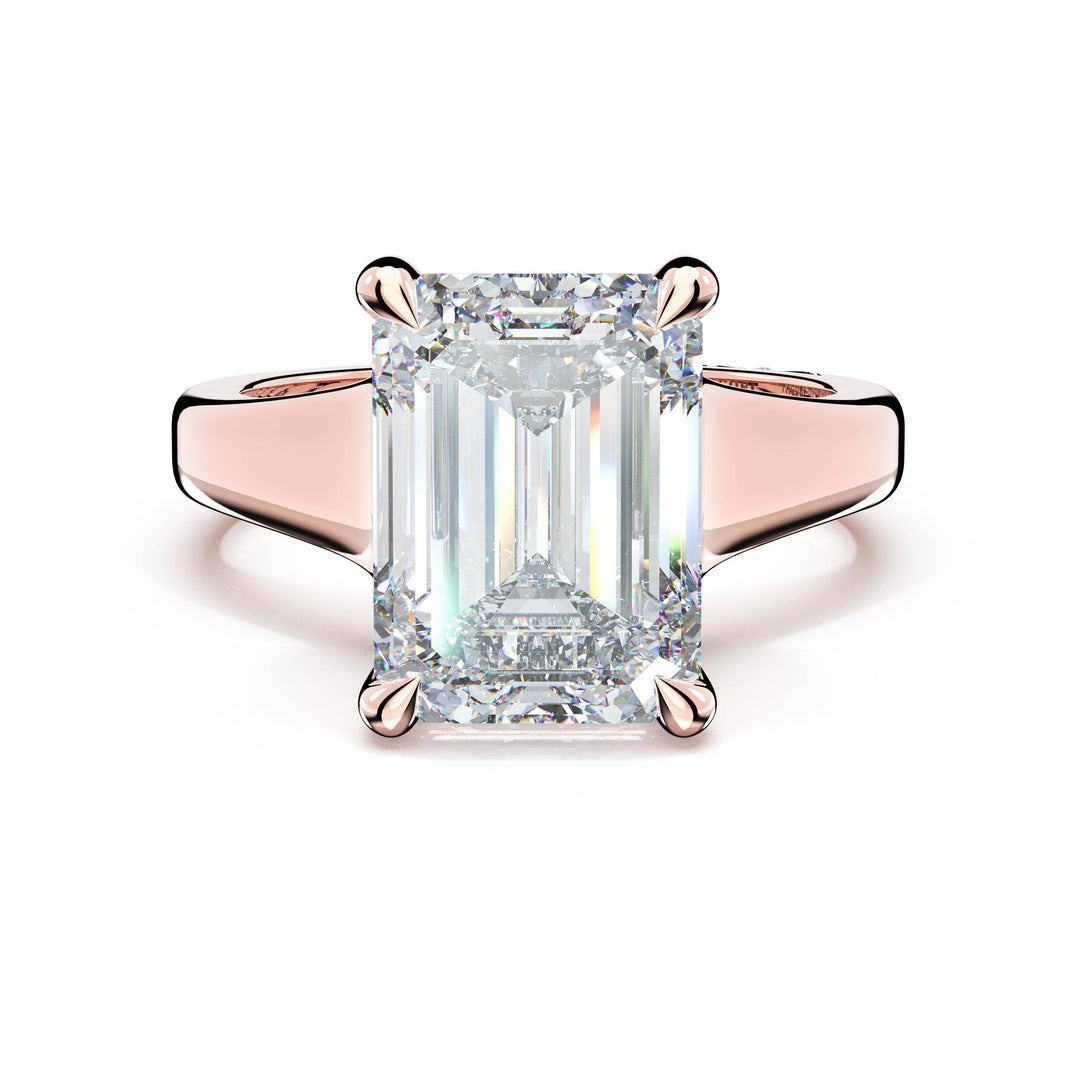 Emerald Wide Band Solitaire Engagement Ring in 18kt Rose Gold