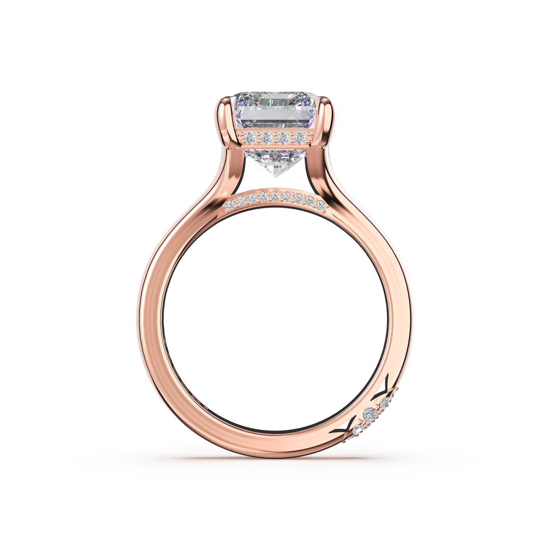 Emerald Wide Band Solitaire Engagement Ring in 18kt Rose Gold
