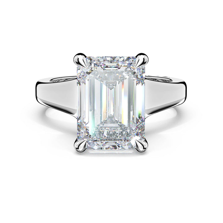 Emerald Wide Band Solitaire Engagement Ring in Platinum