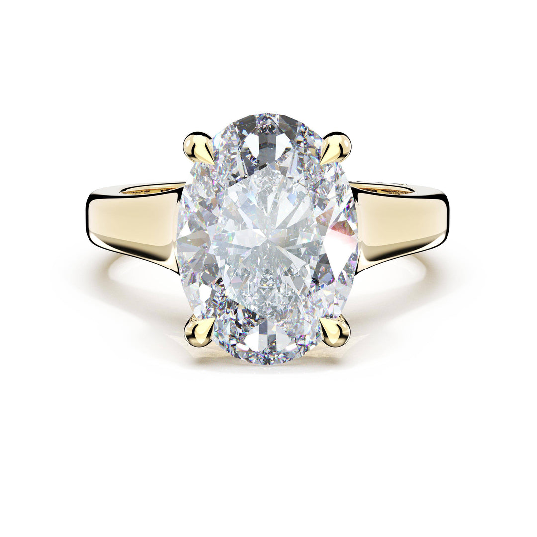 Oval Wide Band Solitaire Engagement Ring in 18kt Yellow Gold