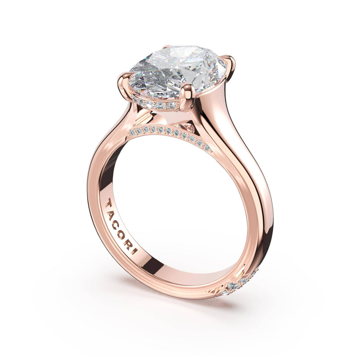 Oval Wide Band Solitaire Engagement Ring in 18kt Rose Gold