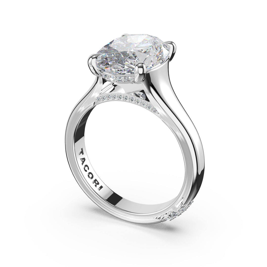 Oval Wide Band Solitaire Engagement Ring in Platinum