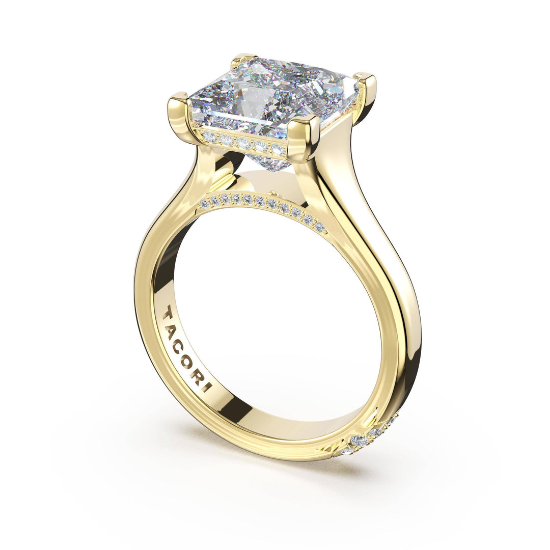 Princess Wide Band Solitaire Engagement Ring in 18kt Yellow Gold