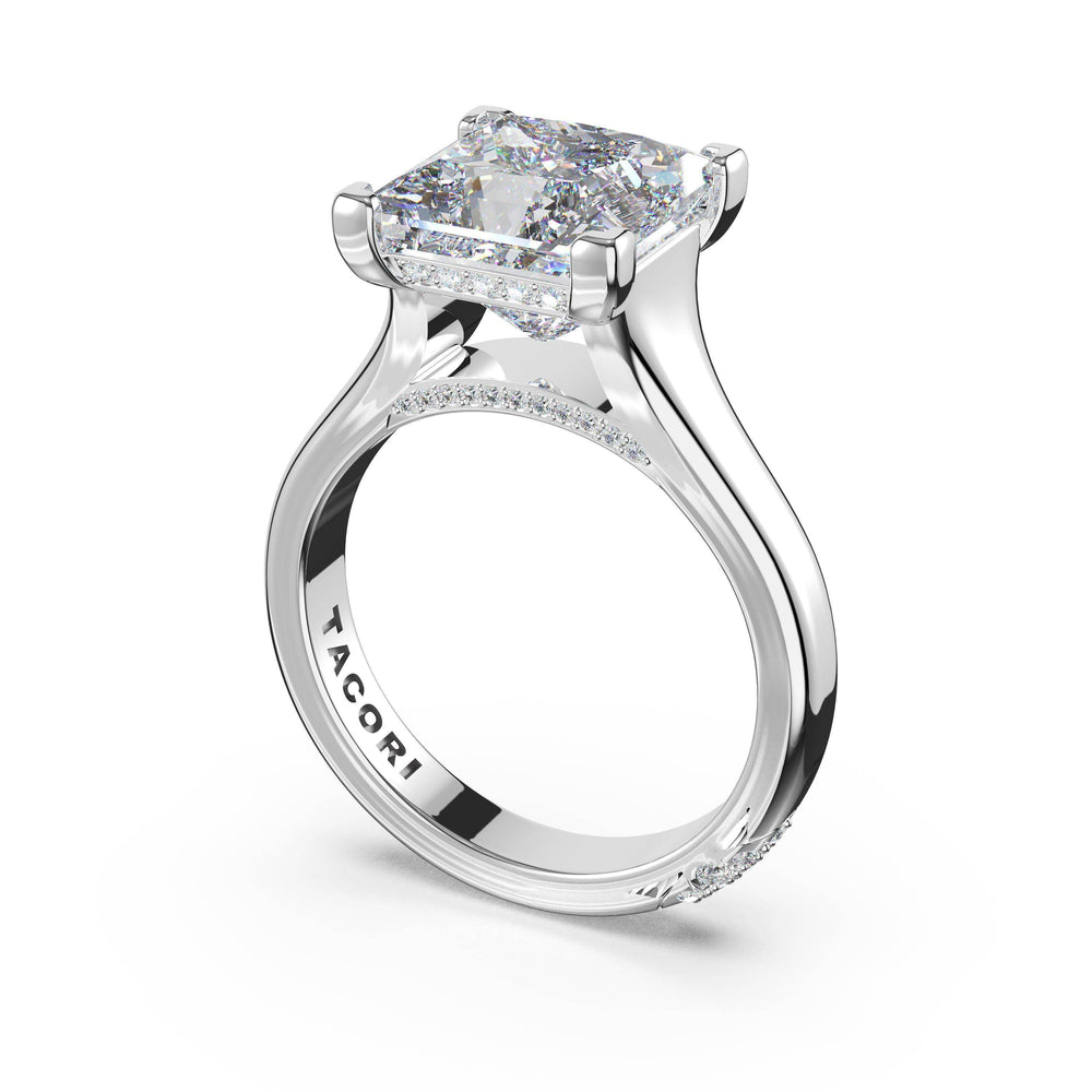 Princess Wide Band Solitaire Engagement Ring in Platinum