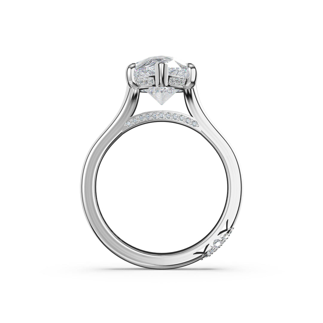 Pear Wide Band Solitaire Engagement Ring in 18kt White Gold