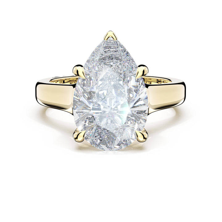 Pear Wide Band Solitaire Engagement Ring in 18kt Yellow Gold