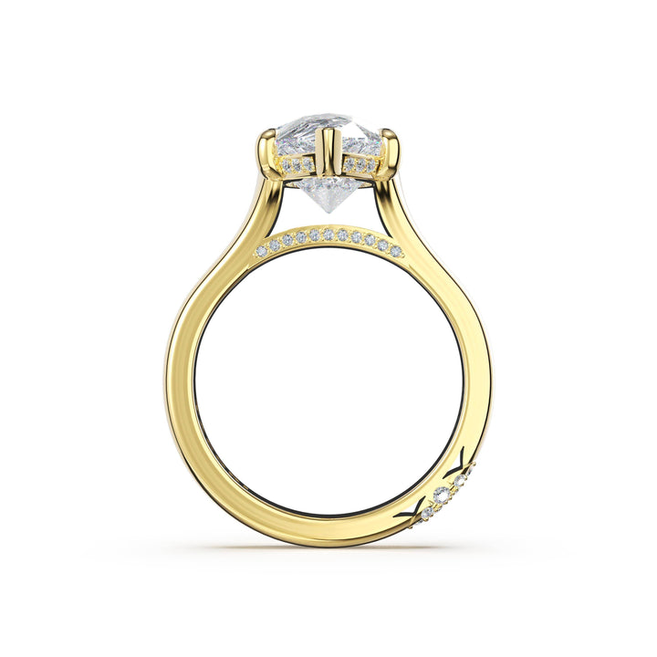 Pear Wide Band Solitaire Engagement Ring in 18kt Yellow Gold