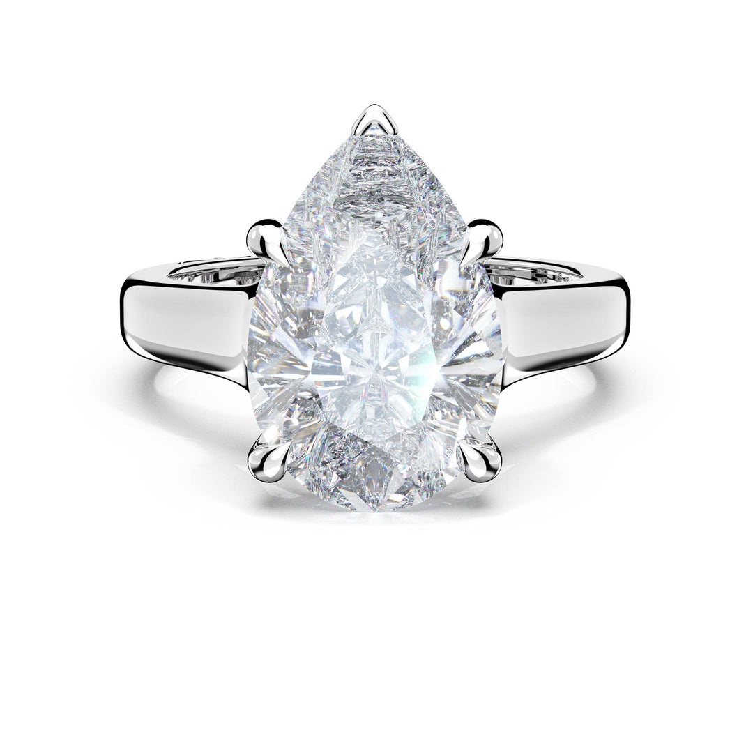 Pear Wide Band Solitaire Engagement Ring in Platinum