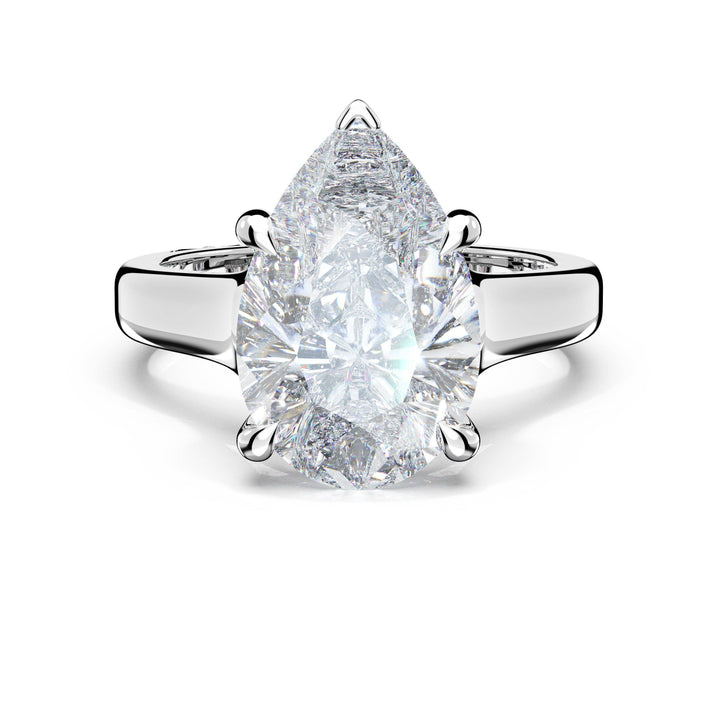Pear Wide Band Solitaire Engagement Ring in Platinum