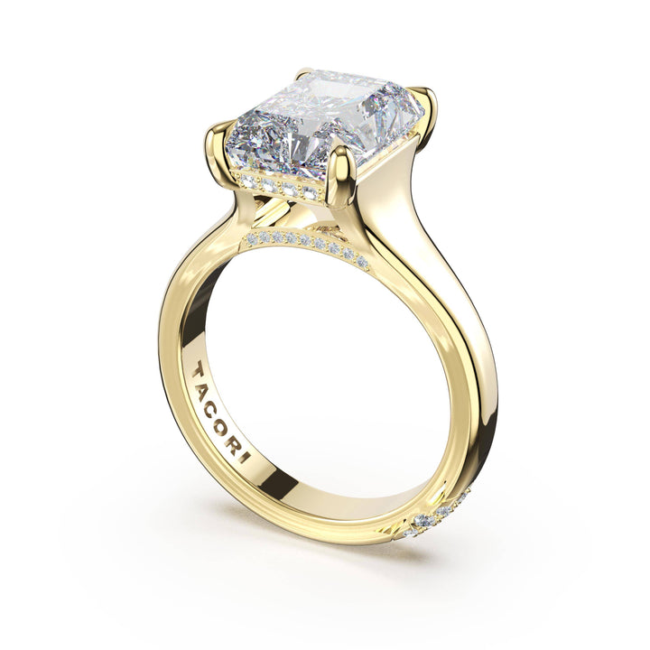Radiant Wide Band Solitaire Engagement Ring in 18kt Yellow Gold