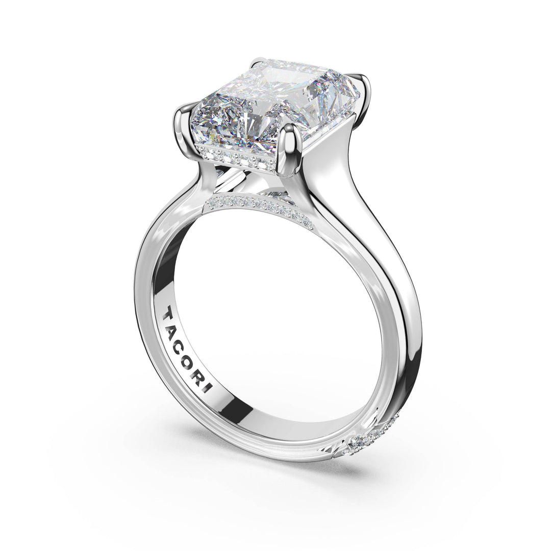 Radiant Wide Band Solitaire Engagement Ring in Platinum
