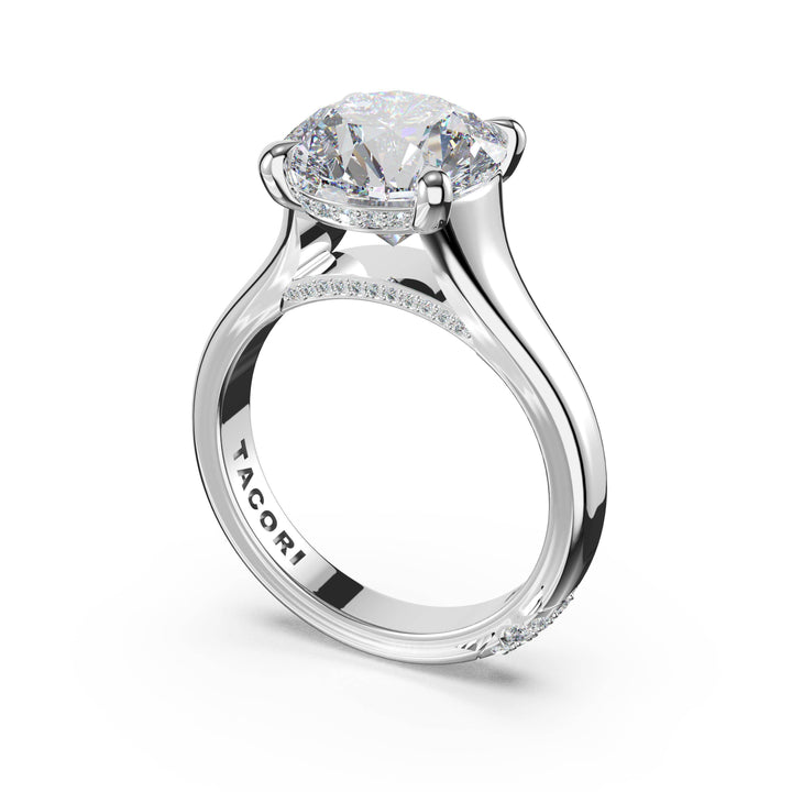 Round Wide Band Solitaire Engagement Ring in 18kt White Gold