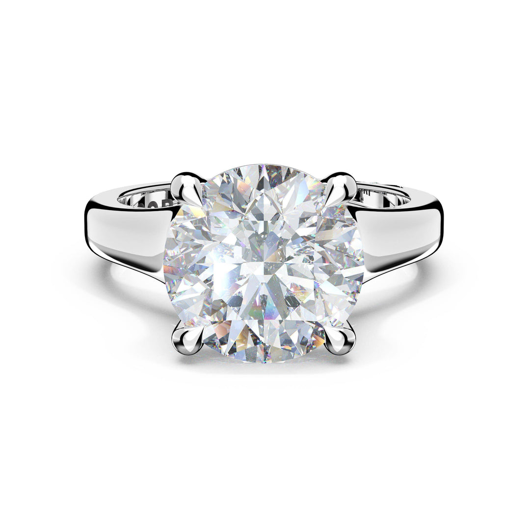 Round Wide Band Solitaire Engagement Ring in Platinum