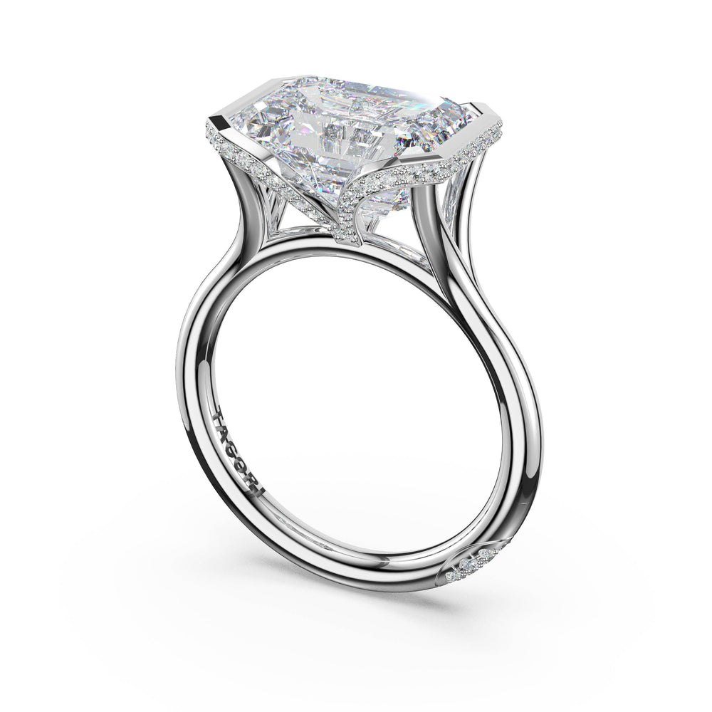 Emerald East-West Semi Bezel Solitaire Engagement Ring in 18kt White Gold