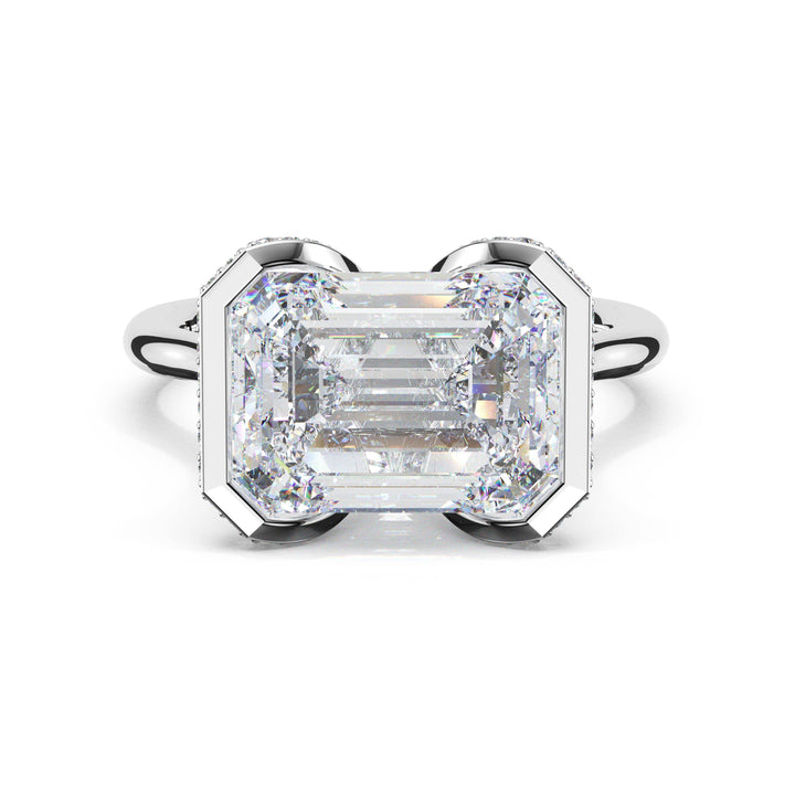 Emerald East-West Semi Bezel Solitaire Engagement Ring in 18kt White Gold