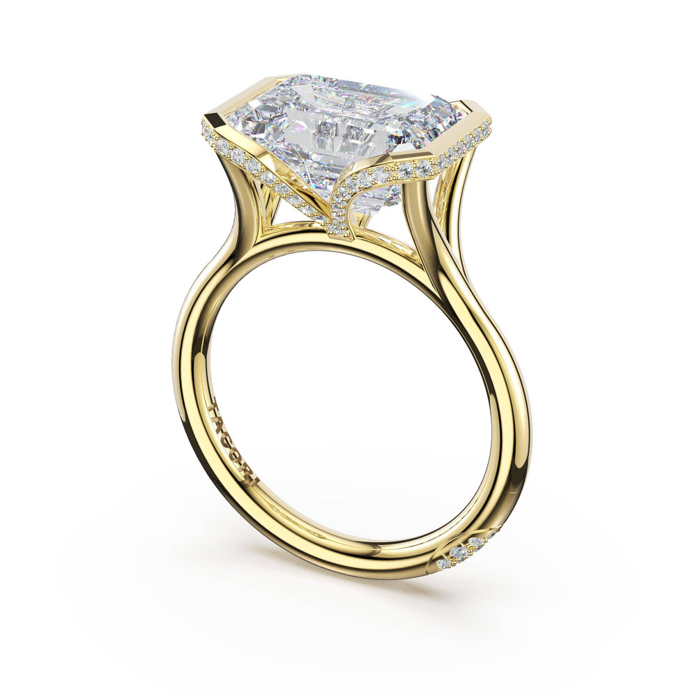 Emerald East-West Semi Bezel Solitaire Engagement Ring in 18kt Yellow Gold