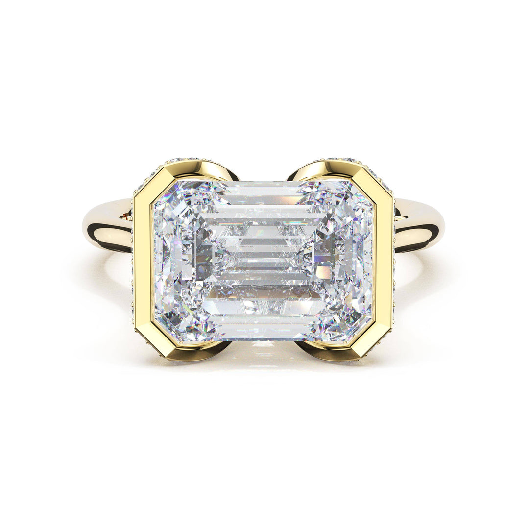 Emerald East-West Semi Bezel Solitaire Engagement Ring in 18kt Yellow Gold