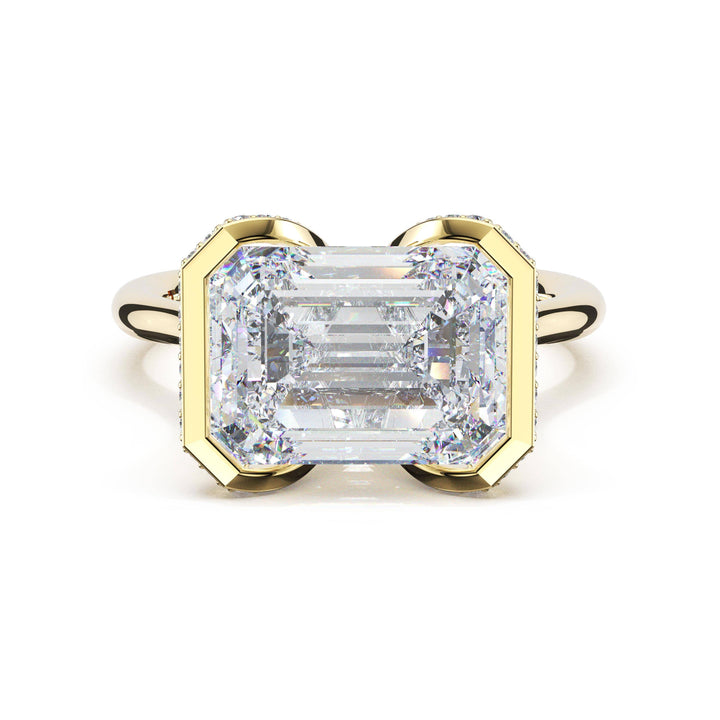 Emerald East-West Semi Bezel Solitaire Engagement Ring in 18kt Yellow Gold