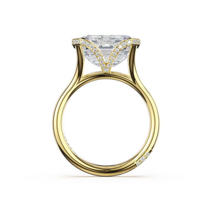 Emerald East-West Semi Bezel Solitaire Engagement Ring in 18kt Yellow Gold