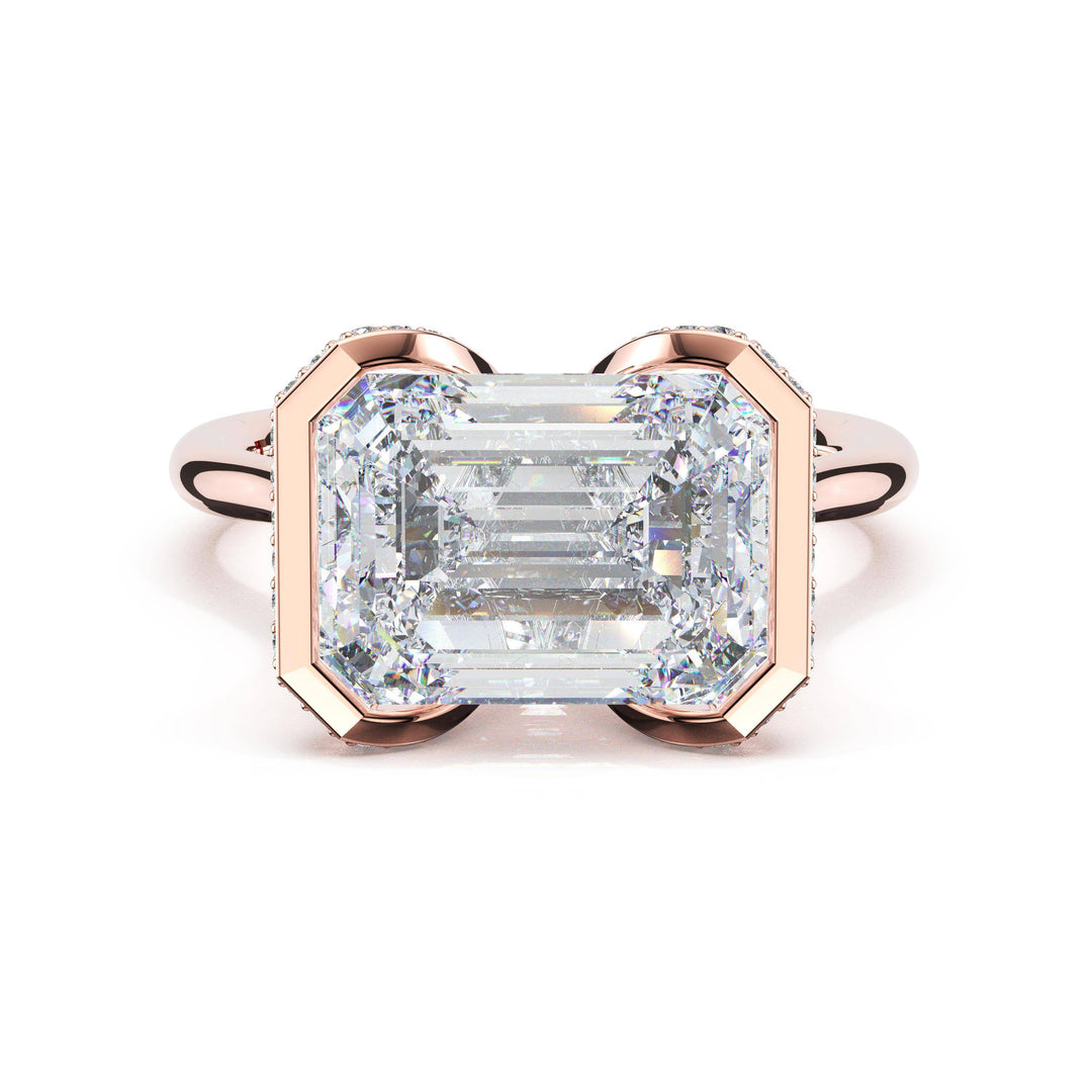 Emerald East-West Semi Bezel Solitaire Engagement Ring in 18kt Rose Gold