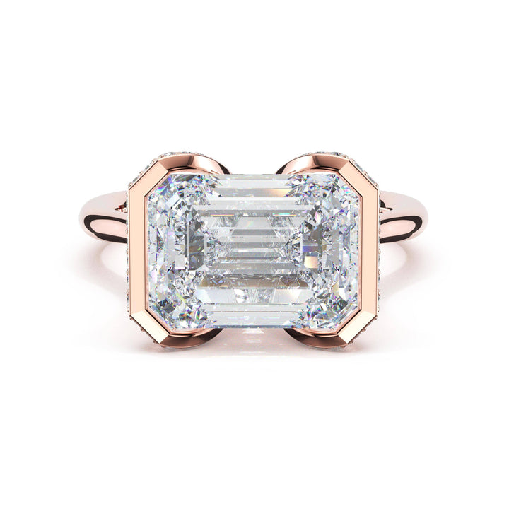Emerald East-West Semi Bezel Solitaire Engagement Ring in 18kt Rose Gold