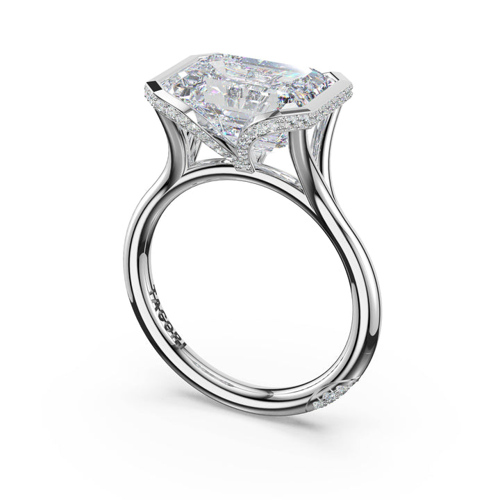 Emerald East-West Semi Bezel Solitaire Engagement Ring in Platinum