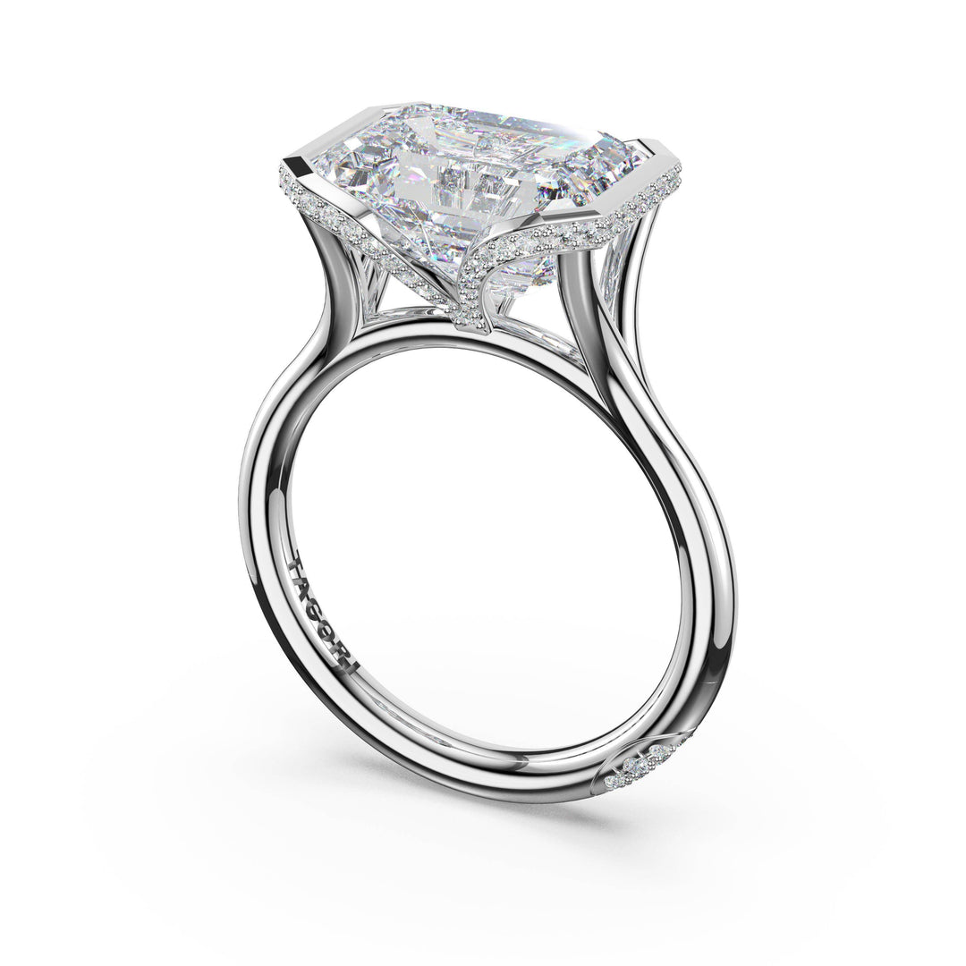 Emerald East-West Semi Bezel Solitaire Engagement Ring in Platinum