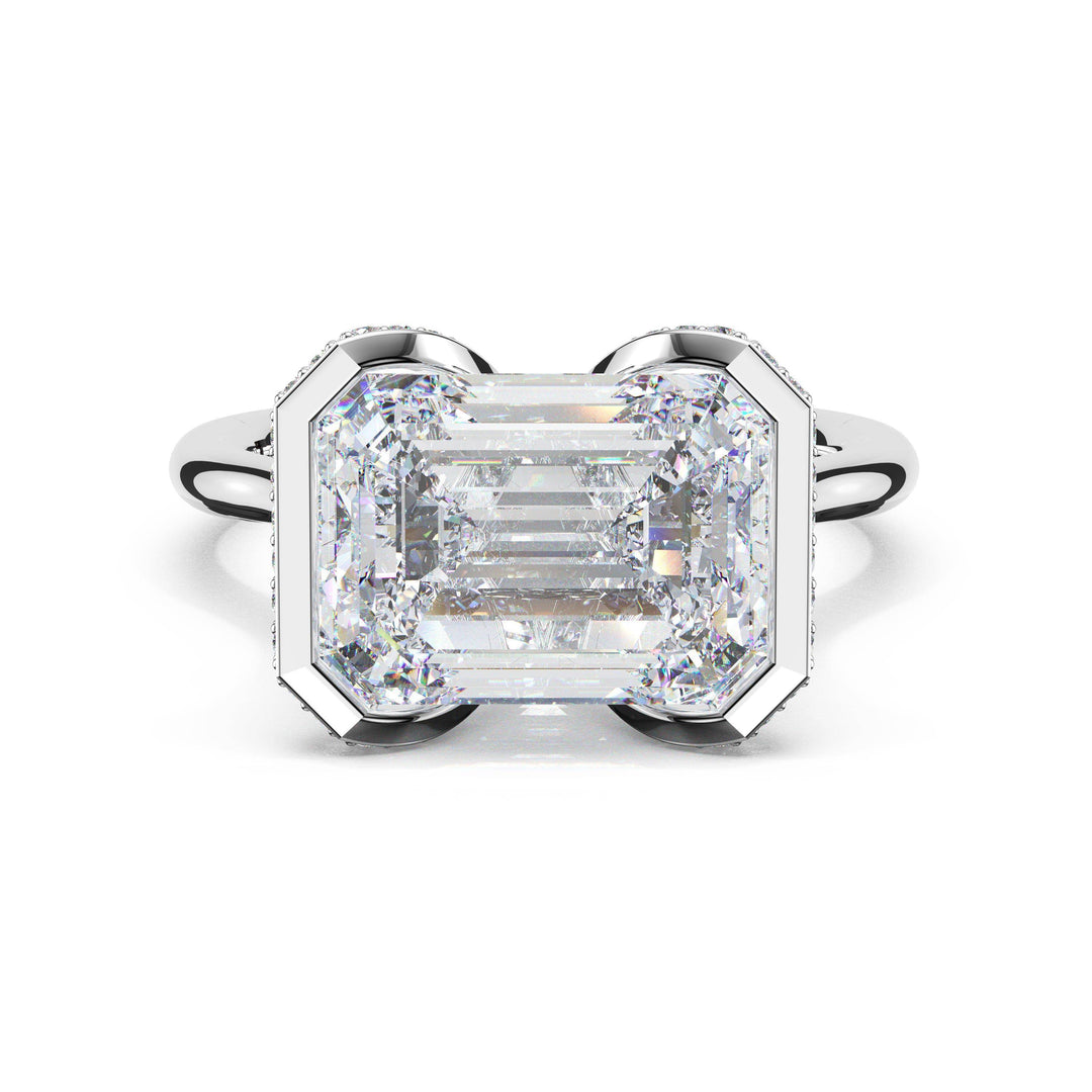 Emerald East-West Semi Bezel Solitaire Engagement Ring in Platinum