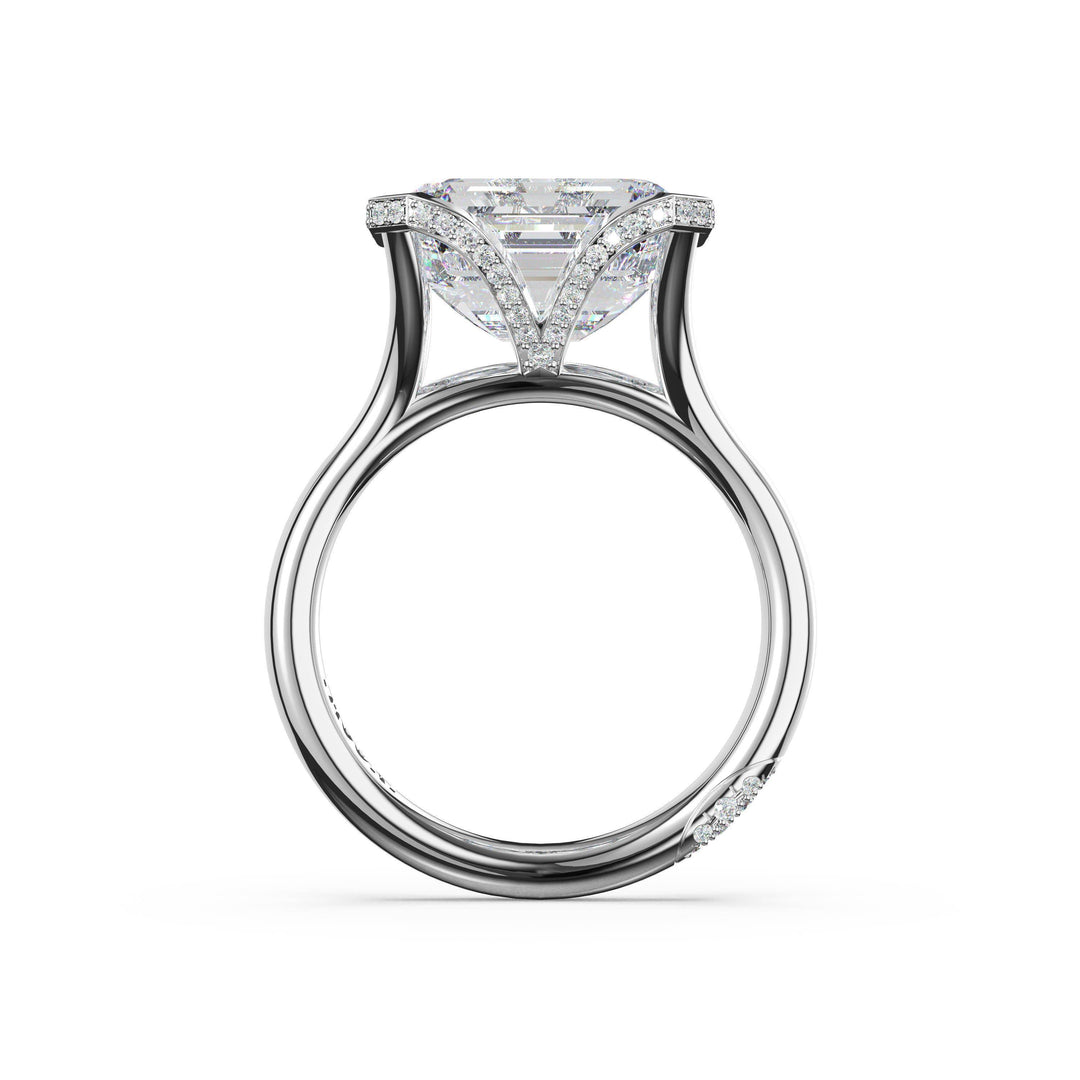 Emerald East-West Semi Bezel Solitaire Engagement Ring in Platinum