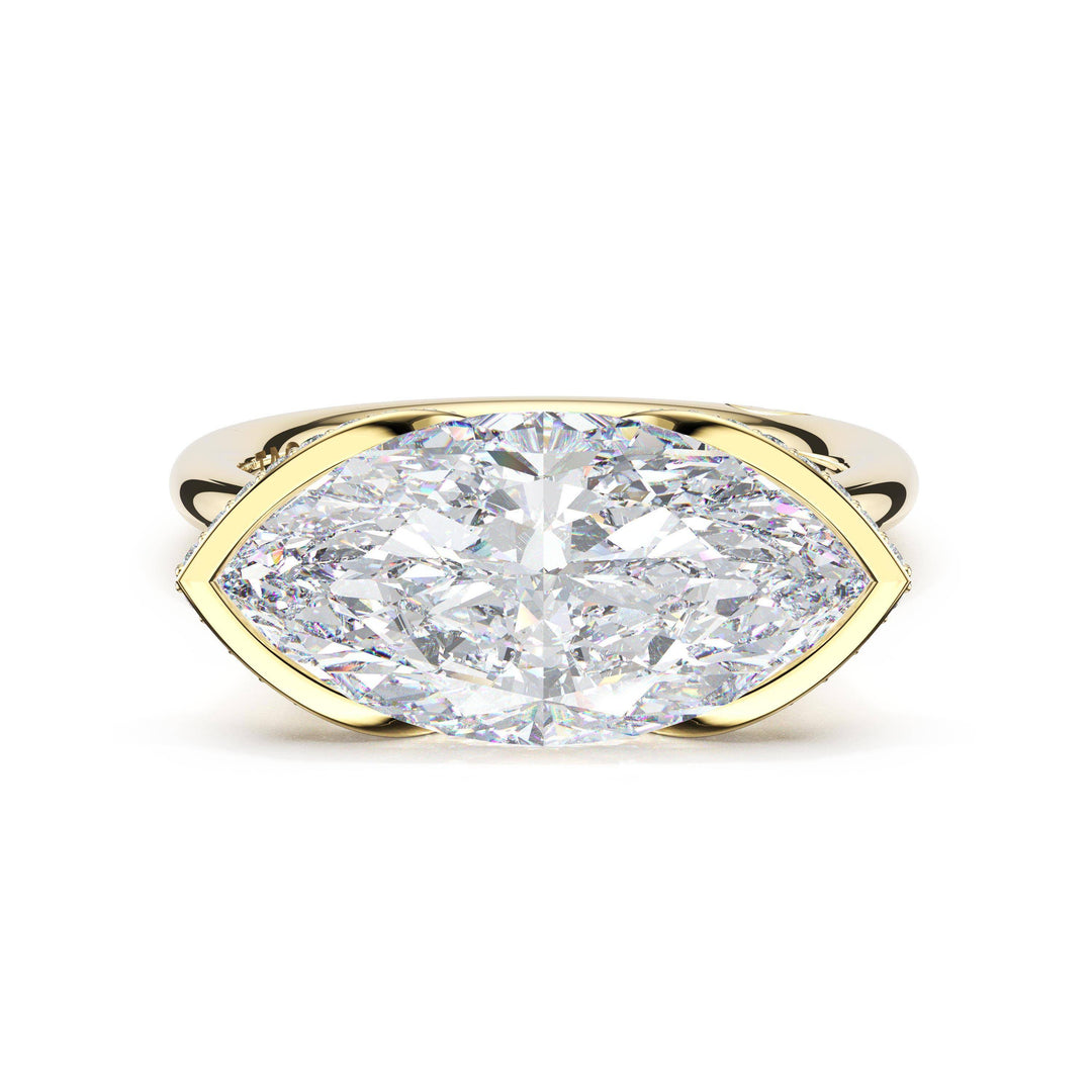 Marquise East-West Semi Bezel Solitaire Engagement Ring in 18kt Yellow Gold