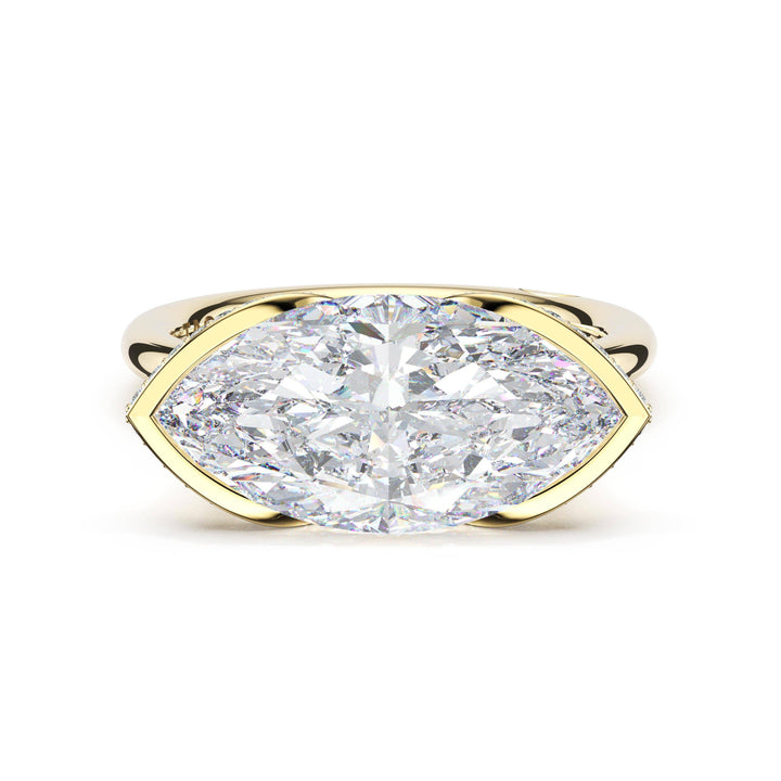 Marquise East-West Semi Bezel Solitaire Engagement Ring in 18kt Yellow Gold