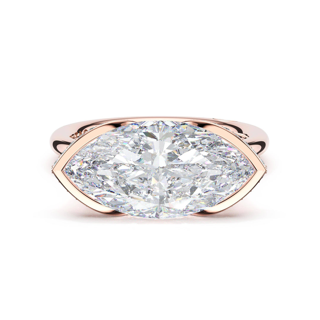 Marquise East-West Semi Bezel Solitaire Engagement Ring in 18kt Rose Gold
