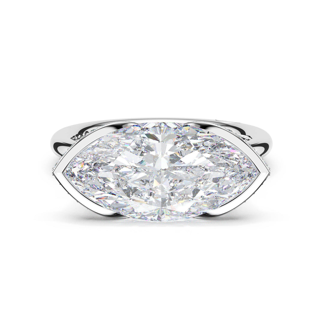 Marquise East-West Semi Bezel Solitaire Engagement Ring in Platinum